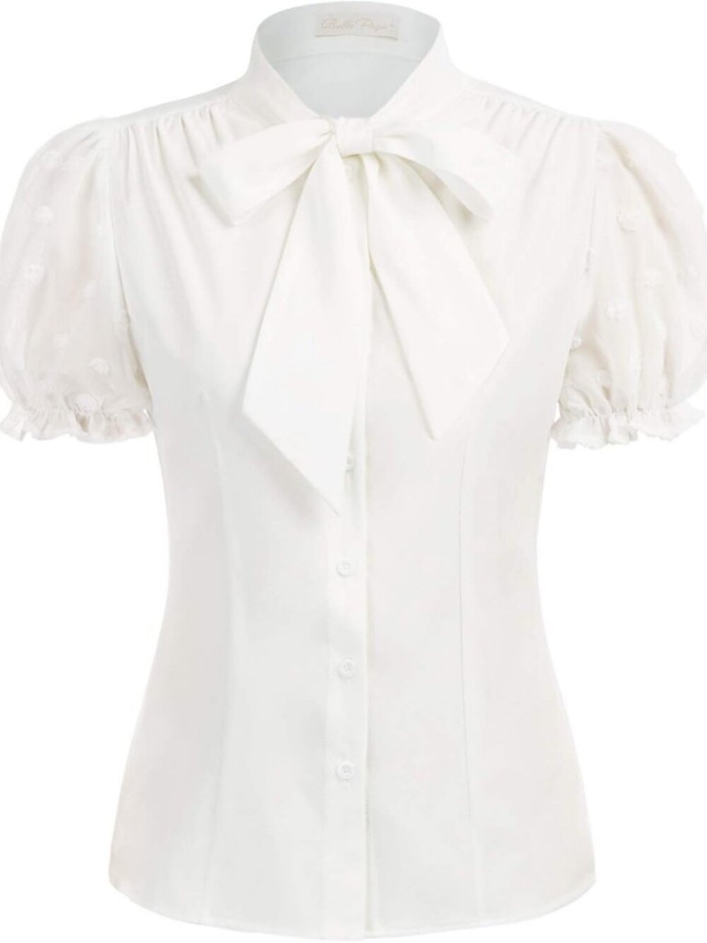 Vintage-Inspired Puff Sleeve Blouse with Bow Tie | Elegant Mesh Business Top